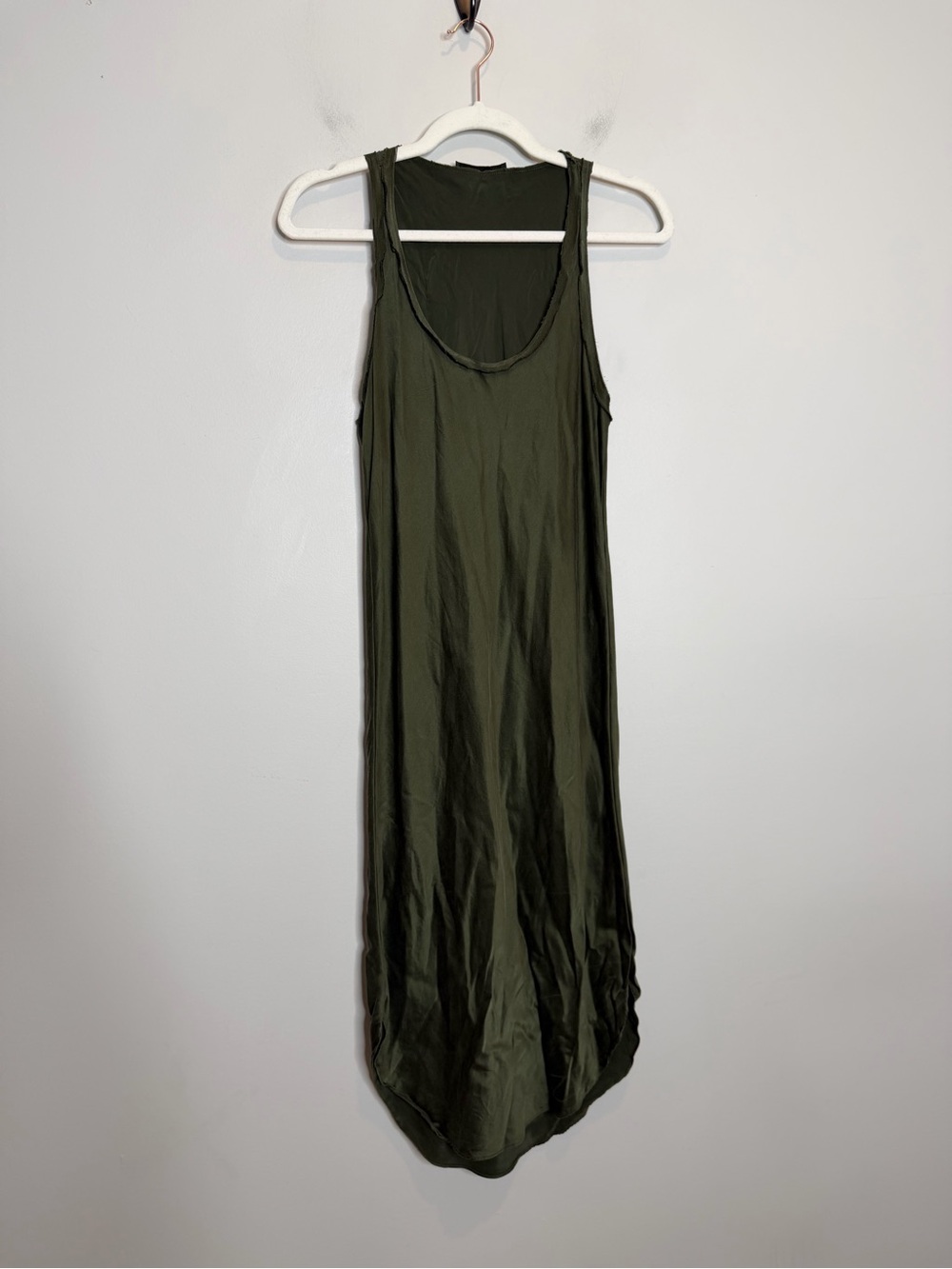 KES 100% Silk Olive Green Tank Midi Dress Womens Small Sleeveless Minimalist